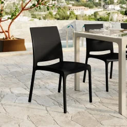 Set tavolo da giardino esterno dehors con vetro 150x90 cm bianco + 6 sedie nero Ivy