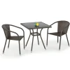 Set tavolo in vetro 70x70cm + 2 sedie da giardino in rattan marrone Cubby