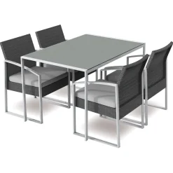 Set tavolo rettangolare 120x80cm + 4 sedie da giardino nero Malvin