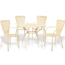 Set tavolo rotondo 106x106cm + 4 sedie da giardino crema Nea