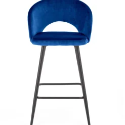 Sgabello alto moderno da bar in velluto blu nero Fober