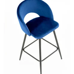 Sgabello alto moderno da bar in velluto blu nero Fober