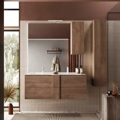 Specchiera 120x110cm bagno con led e pensile rovere Alvarez