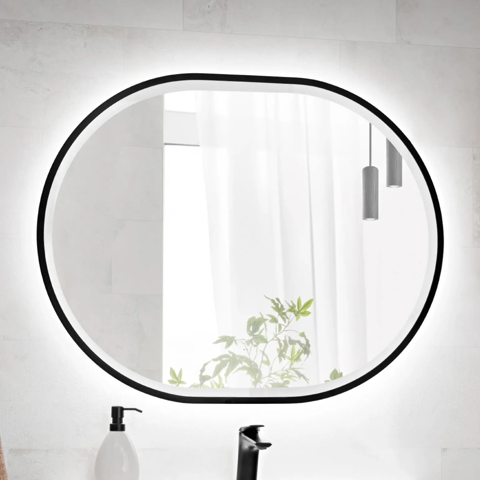 Specchio da parete con led 70x90cm nero Glossy 3