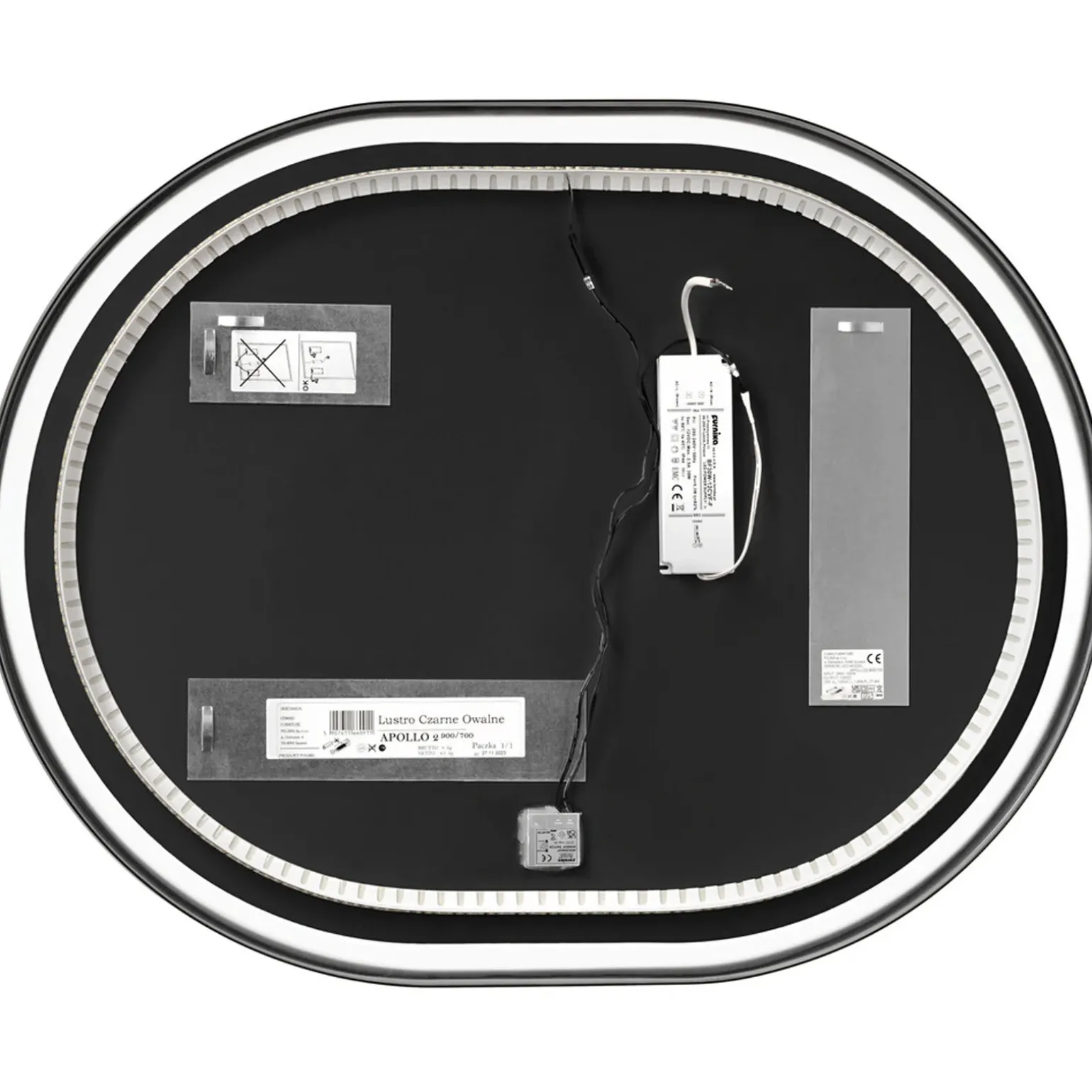 Specchio da parete con led 70x90cm nero Glossy 3