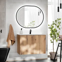 Specchio da parete con led 70x90cm nero Glossy 3