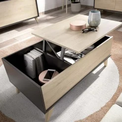 Tavolino da salotto contenitore 99x60cm design moderno rovere grafite Elmer
