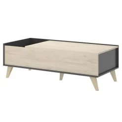 Tavolino da salotto contenitore 99x60cm design moderno rovere grafite Elmer