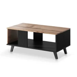 Tavolino da salotto design industrial 92x40cm rovere nero Nandina