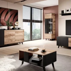 Tavolino da salotto design industrial 92x40cm rovere nero Nandina