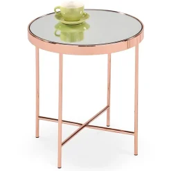 Tavolino da salotto design rotondo 42x42cm acciaio rame Roros
