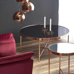 Tavolino da salotto design rotondo 42x42cm acciaio rame Roros