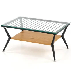 Tavolino da salotto in vetro moderno 80x38h cm rovere miele nero Ribe