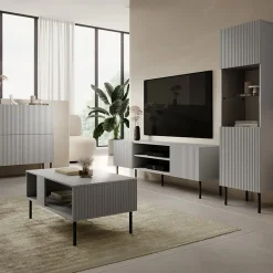 Tavolino da salotto moderno 110x48cm grigio chiaro nero Cadice