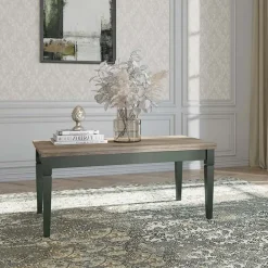 Tavolino da salotto moderno 110x50cm verde scuro quercia Texel