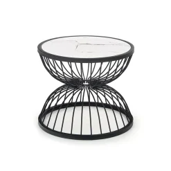 Tavolino da salotto rotondo 50x40cm in vetro marmo bianco nero Chiquita