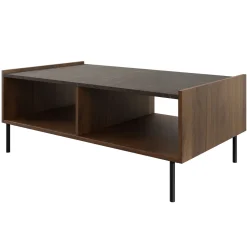Tavolino da salotto 97x60 cm 2 vani a giorno piano effetto marmo nero noce Caliva