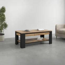 Tavolino da salotto 120x60 cm moderno rovere rustico nero Ilyssa