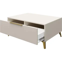 Tavolino da salotto 104x45cm 2 cassetti a frontale unico beige Miriam