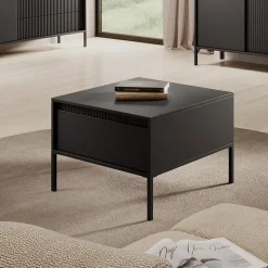 Tavolino da salotto 68x49cm 1 cassetto nero opaco cannettato Ciar