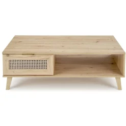 Tavolino da salotto 120x41cm 1 cassetto 1 vano a giorno moderno rovere Sombra