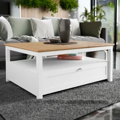 Tavolino da salotto 104x80cm con cassetto bianco rovere Relaxio