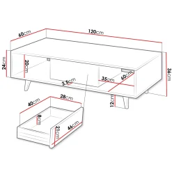 Tavolino da salotto 120x60cm design cannettato rovere Branch
