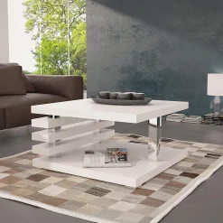 Tavolino da salotto 60x60cm moderno bianco opaco Zaphira