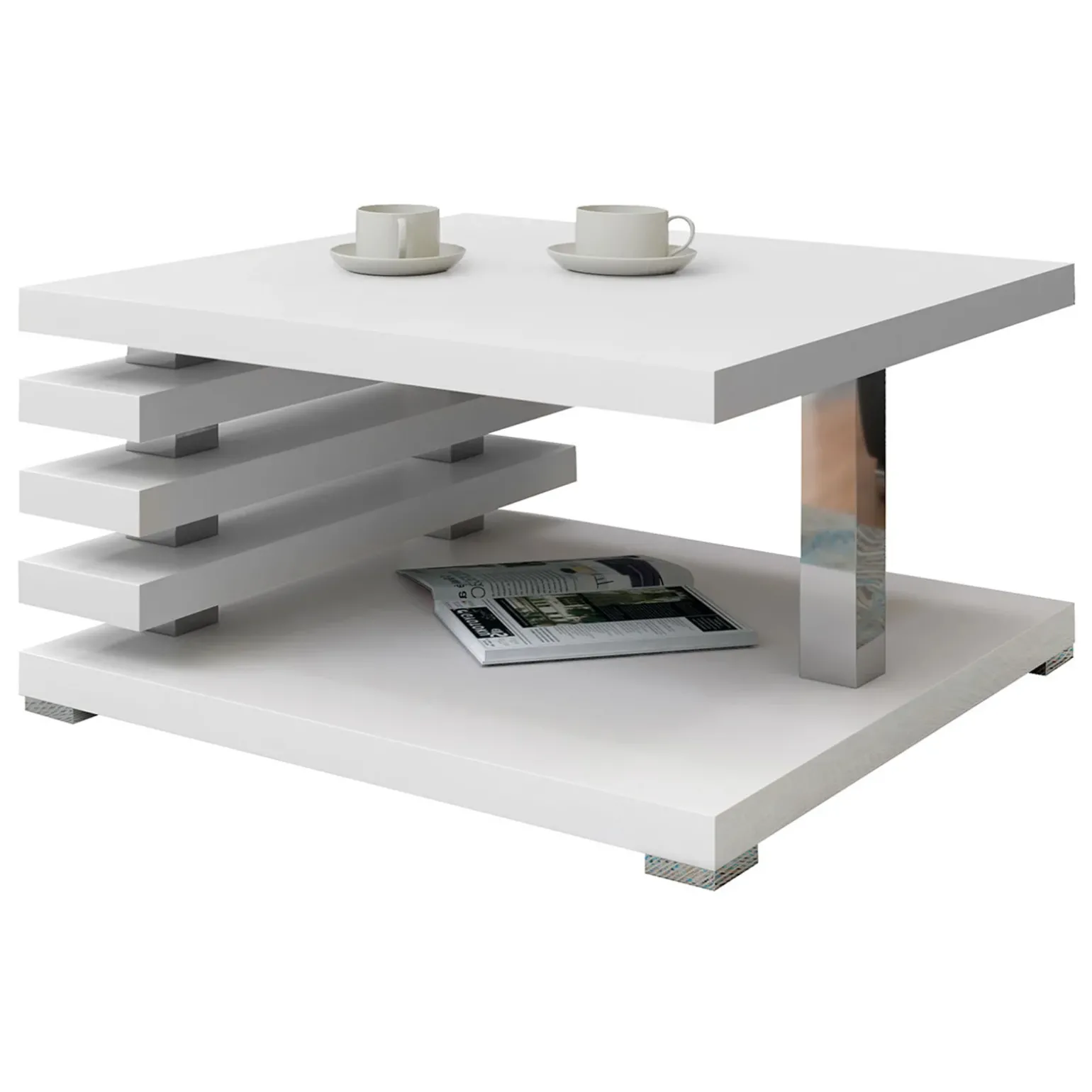 Tavolino da salotto 60x60cm moderno bianco opaco Zaphira