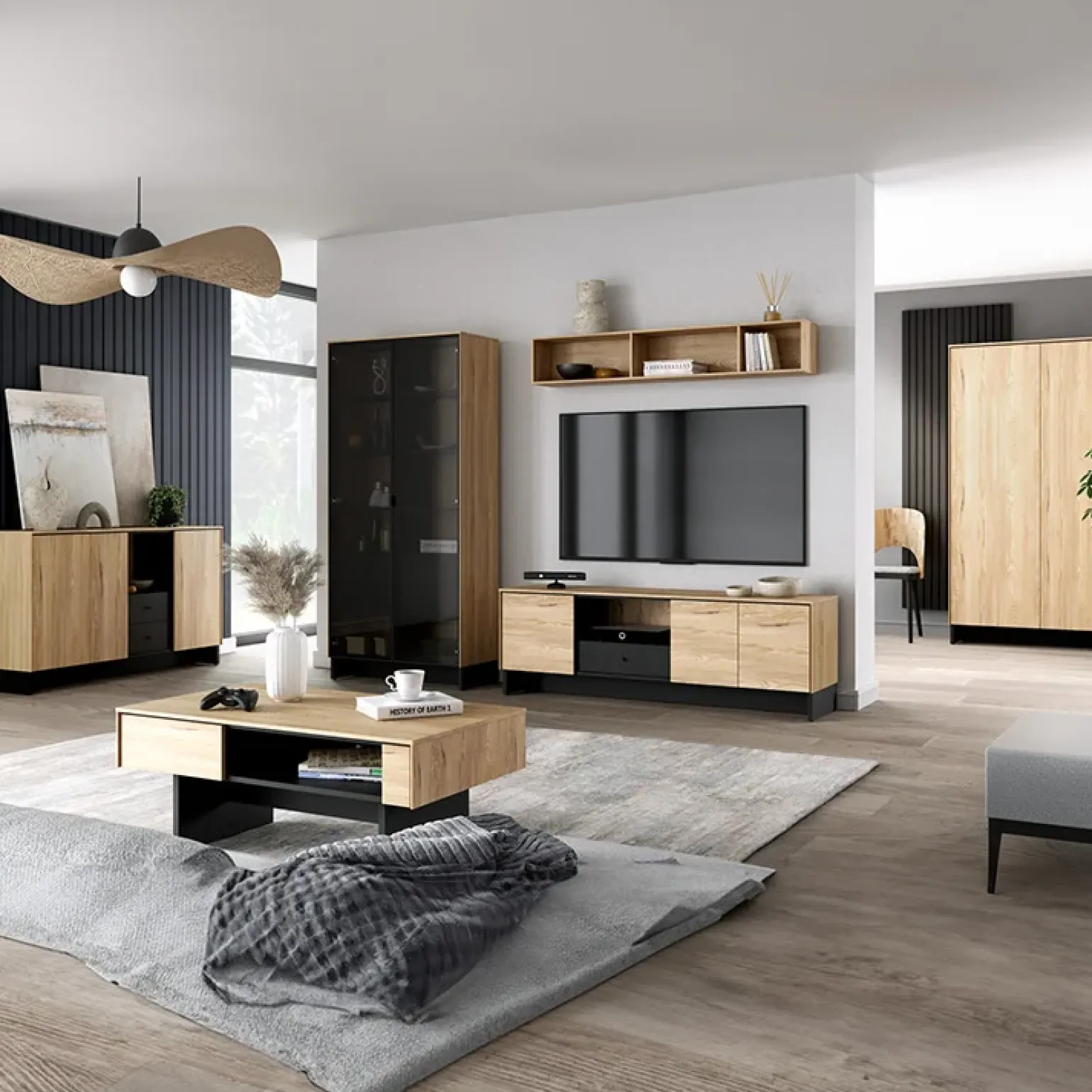 Tavolino da salotto 110x46cm rovere nero Alabaster
