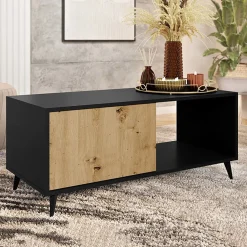 Tavolino da solotto 120x52cm 1 anta 2 vani rovere nero Hans