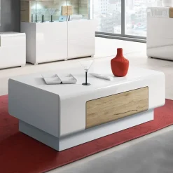 Tavolino salotto con cassetti 110x60cm bianco lucido rovere Tahiti