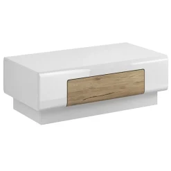 Tavolino salotto con cassetti 110x60cm bianco lucido rovere Tahiti