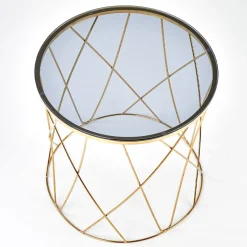 Tavolino 55x55cm da salotto rotondo design vetro acciaio oro Lenus