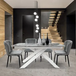 Tavolo 160/240 allungabile bianco effetto marmo metallo bianco Uragano