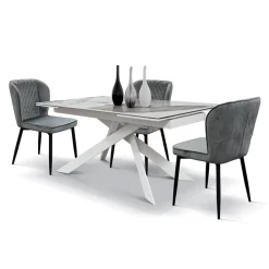 Tavolo 160/240 allungabile effetto marmo bianco bronzo metallo bianco Filly