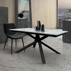 Tavolo 160/220 cm allungabile bianco effetto marmo metallo Velvet