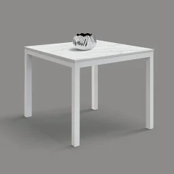 Tavolo 90/180 cm allungabile effetto marmo bianco metallo bianco Larkin