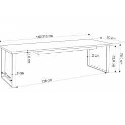 Tavolo allungabile 160/310cm da pranzo industrial rovere wotan nero Think