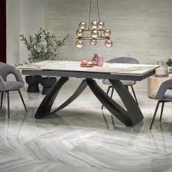 Tavolo allungabile 180/260cm moderno effetto marmo bianco nero Novellino