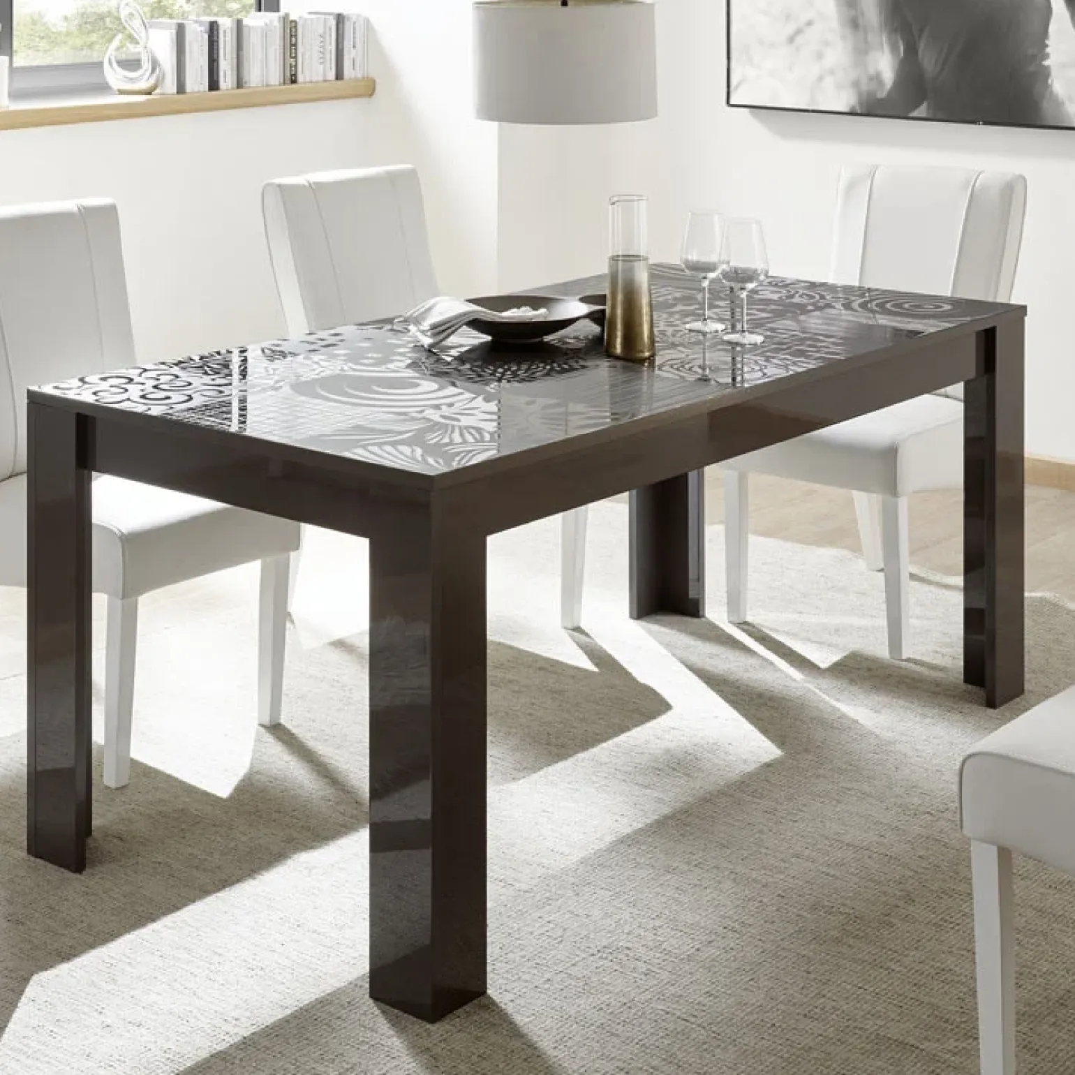 Tavolo da pranzo rettangolare 180x90cm grigio serigrafato Paradise