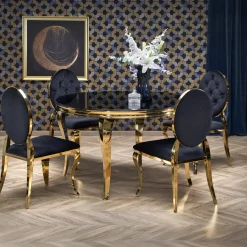 Tavolo da pranzo rotondo 120cm vetro nero cromato oro Selim
