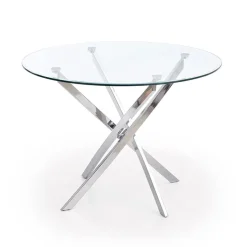 Tavolo in vetro 100x100cm rotondo da pranzo acciaio cromato Minerva Gihome®