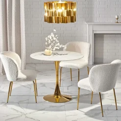 Tavolo rotondo da sala 90x75cm marmo bianco effetto oro Rosselli