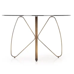Tavolo 120x120cm da pranzo in vetro rotondo marrone oro antico Ulisse Gihome®
