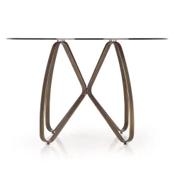 Tavolo 120x120cm da pranzo in vetro rotondo marrone oro antico Ulisse Gihome®