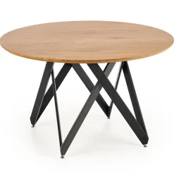 Tavolo 120x120cm da pranzo rotondo rovere miele acciaio nero Edessa