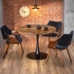 Tavolo 100x100cm da pranzo rotondo moderno noce acciaio nero Lukla