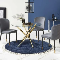 Tavolo 100x100cm rotondo in vetro acciaio oro cromato Minerva Gihome®