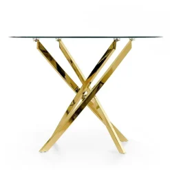 Tavolo 100x100cm rotondo in vetro acciaio oro cromato Minerva Gihome®